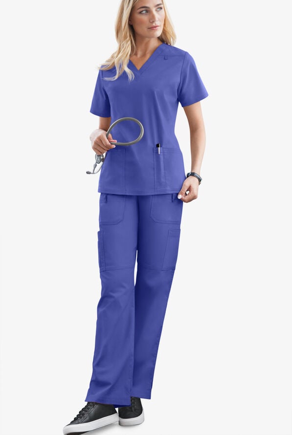 Butter-Soft STRETCH Women's 10-Pocket Drawstring Scrub Pants - Amparo Blue - 2