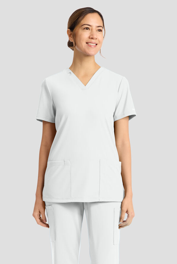 Cherokee Achieve Women's 2-Pocket STRETCH Knit V-Neck Scrub Top - White - 2