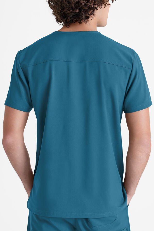 Grey's Anatomy by Barco Evolve STRETCH Journey Men's 1-Pocket Tuck In V-Neck Scrub Top - Bahama Blue - 3