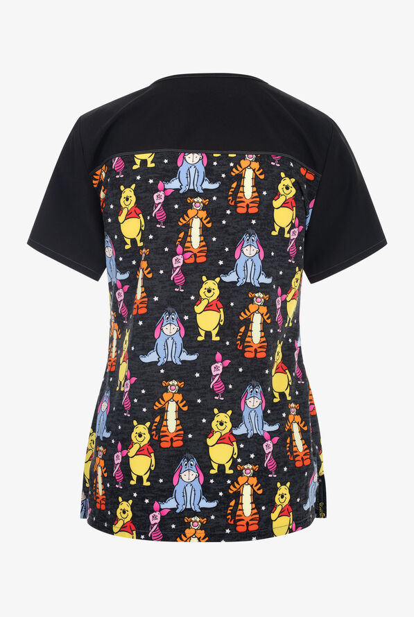 Tooniforms Disney's Hundred Acre Stars Women's 2-Pocket STRETCH V-Neck Print Scrub Top - null - 2