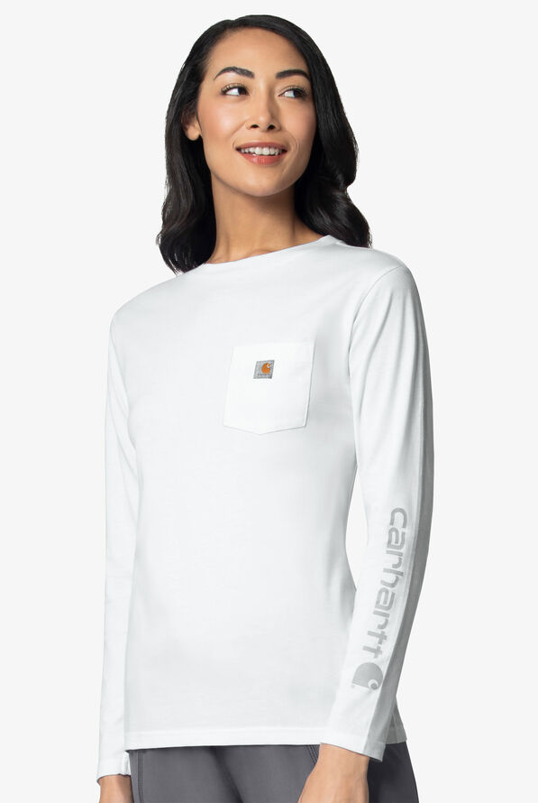 Carhartt Women's 1-Pocket Long Sleeve Knit Underscrub - White - 2