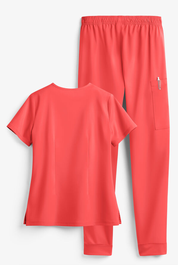 Tafford Active STRETCH Women's 5-Pocket Jogger Scrub Set - Radiant Red - 2