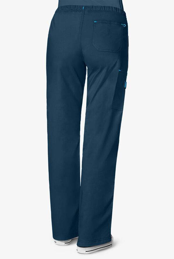 WonderWink WonderFLEX Faith Women's 6-Pocket STRETCH Cotton Rich Boot Cut Cargo Scrub Pants - Tall - Navy/Malibu - 3