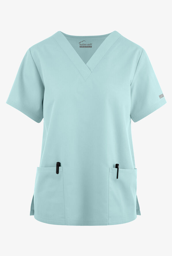Butter-Soft Originals Women's 2-Pocket V-Neck Scrub Top - Salt Blue - 1