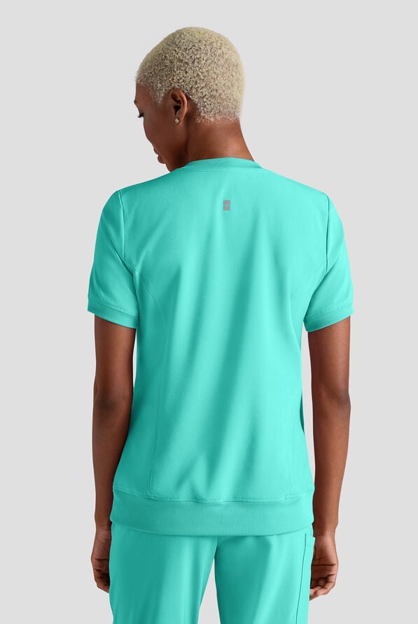 Easy STRETCH Anya Women's 2-Pocket Relaxed Crew Neck Scrub Top - Aqua Dust - 2