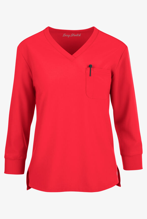 Blusa médica Easy STRETCH con mangas 3/4 y cuello en V para mujer - Atomic Red - 1