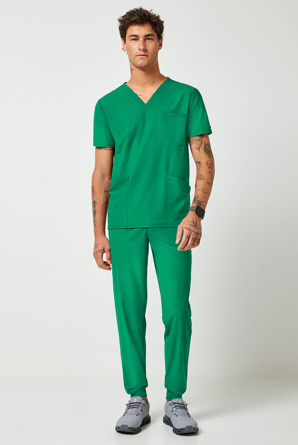 Camisa m&eacute;dica Infinity PURSUIT STRETCH con cuello en V y 3 bolsillos para hombre - Retro Green - 2