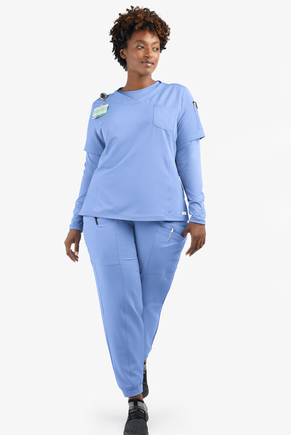 Butter-Soft Women's 3-Pocket V-Neck Tuck-In Scrub Top **Slightly IRREGULAR** - Ceil Blue - 7