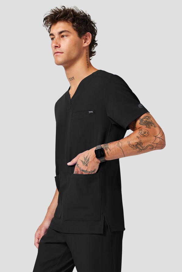 Camisa m&eacute;dica Healing Hands Quest Avery STRETCH con 4 bolsillos y cuello en Y para hombre - Black - 5