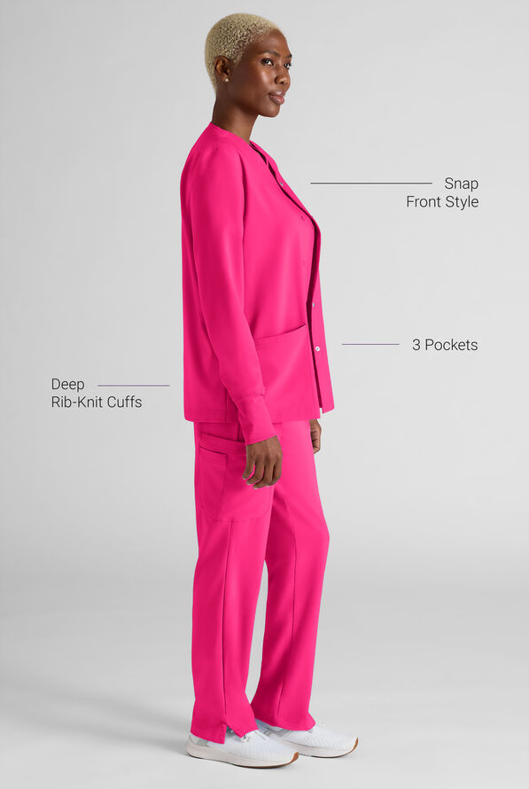 Easy STRETCH Rachel Women's 3-Pocket Snap Front Scrub Jacket - Reactive Pink - 3