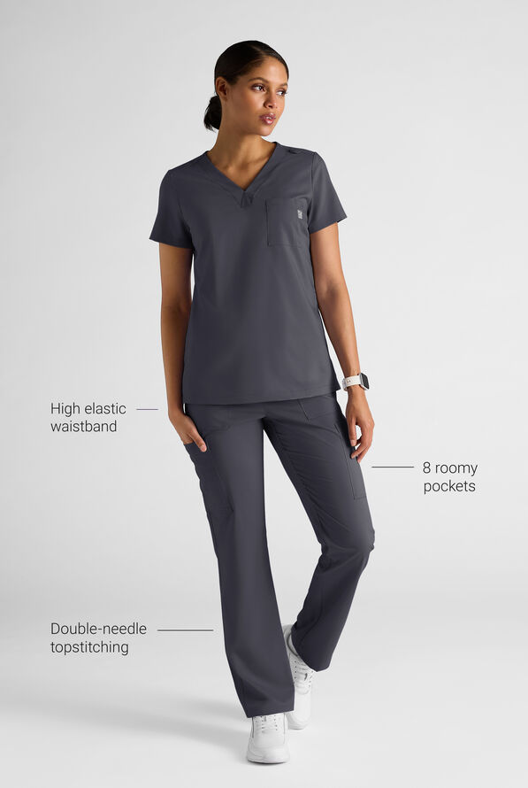 Butter-Soft STRETCH FLXTEK+ Women's 8-Pocket Straight Leg Cargo Scrub Pants - Petite - Pewter - 3