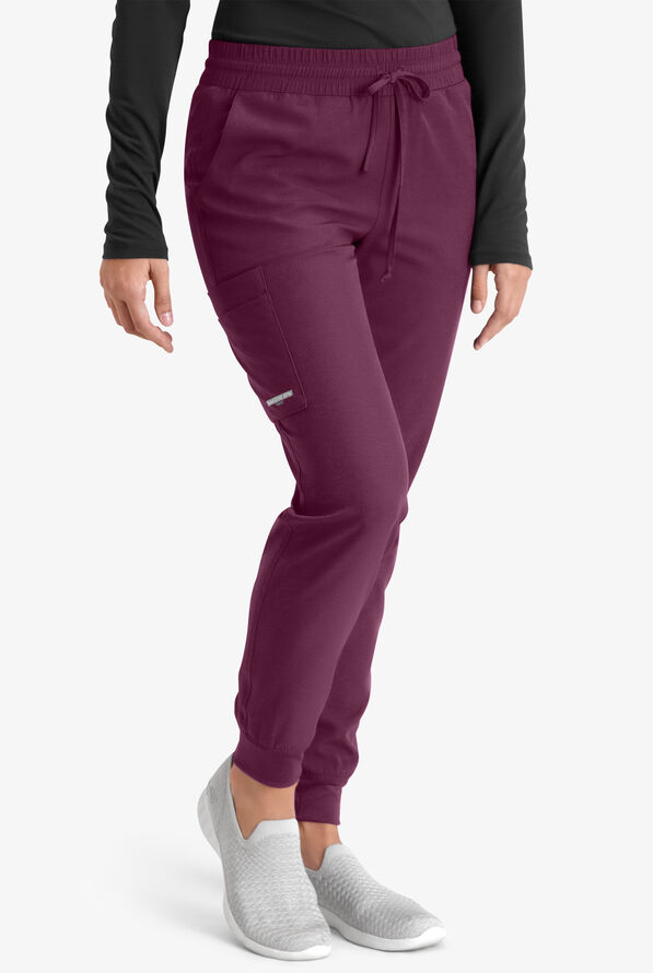 Skechers by Barco Theory Women's 4-Pocket STRETCH Cargo Jogger Scrub Pants - Wine - 1