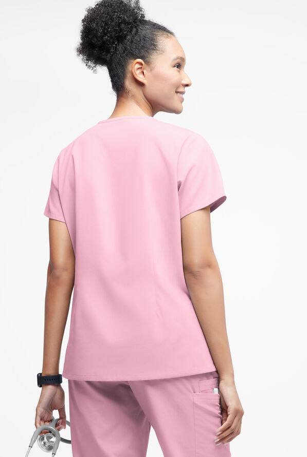 Blusa m&eacute;dica Butter-Soft Originals con cuello entrecruzado y 3 bolsillos para mujer - Blush - 3