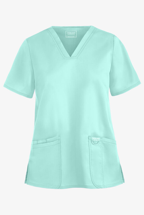 Cherokee Workwear Revolution Women's 3-Pocket STRETCH V-Neck Scrub Top - Crystal Beach - 1