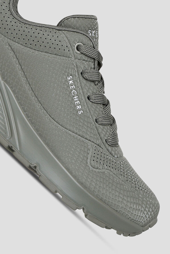 Skechers Street Olive Reflective Snake Printed Durabuck Uno Athletic Lace Up Shoes - Olive - 3