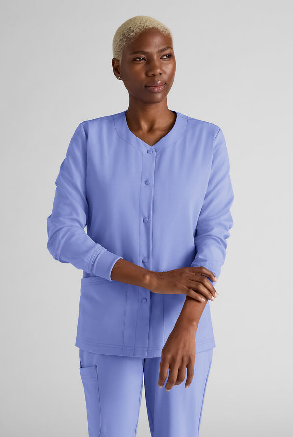 Chaqueta m&eacute;dica Easy STRETCH con botones a presi&oacute;n y 3 bolsillos para mujer - Ceil Blue - 1