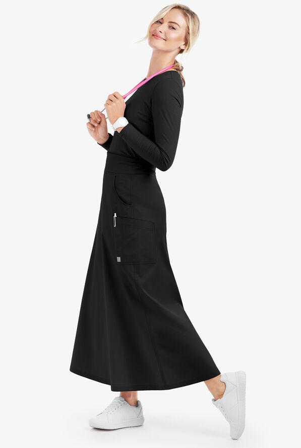 Butter-Soft STRETCH Women's 3-Pocket Ankle Length Scrub Skirt - Black - 2