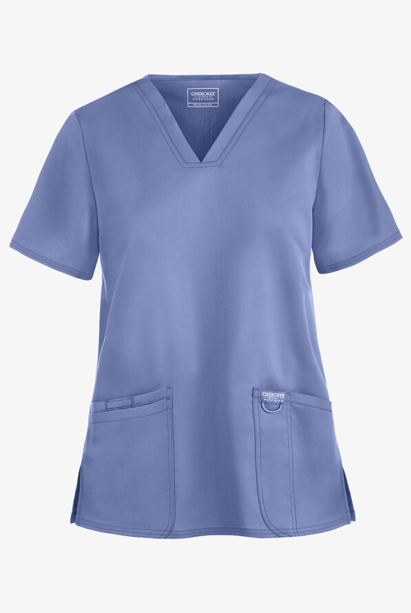 Cherokee Workwear Revolution Women's 3-Pocket STRETCH V-Neck Scrub Top - Ceil Blue - 1