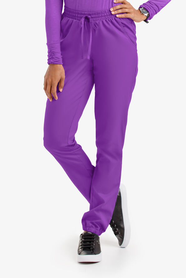 Butter-Soft STRETCH Women's 5-Pocket Jogger Scrub Pants - Petite - Wild Plum - 1