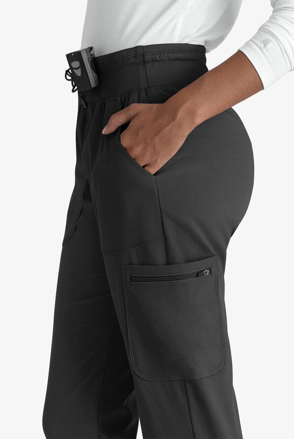Pantalón médico Grey's Anatomy Spandex STRETCH Carly estilo cargo jogger con 7 bolsillos para mujer - Black - 2