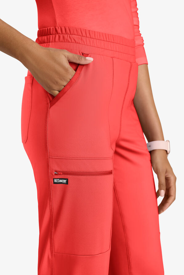 Grey's Anatomy by Barco Knit STRETCH Momentum Women's 6-Pocket Cargo Scrub Pants - Radiant Coral - 2