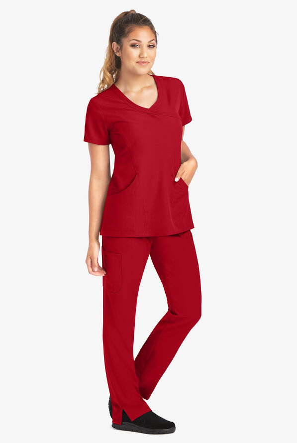 Skechers by Barco Reliance Women's 3-Pocket STRETCH Mock Wrap Scrub Top - Red - 2