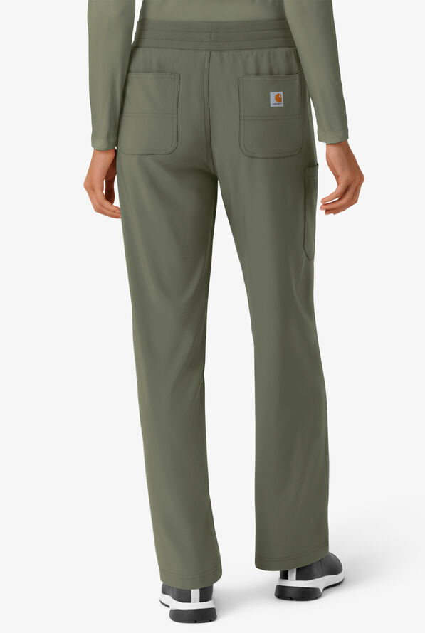 Pantalón médico Carhartt Cross-Flex Force STRETCH de corte acampanado estilo cargo con cordón convertible y 6 bolsillos para mujer - Olive - 2