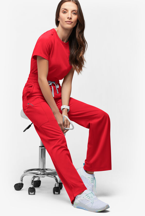 Pantalón médico ReSurge de tiro alto con piernas anchas para mujer - Atomic Red - 5