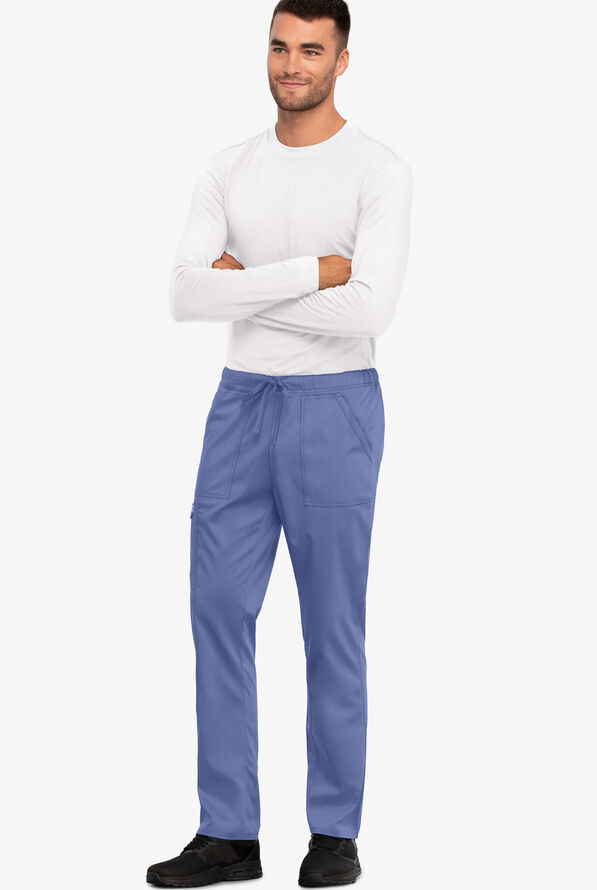 Cherokee Workwear Revolution Unisex 4-Pocket STRETCH Drawstring Cargo Scrub Pants - Ceil Blue - 2