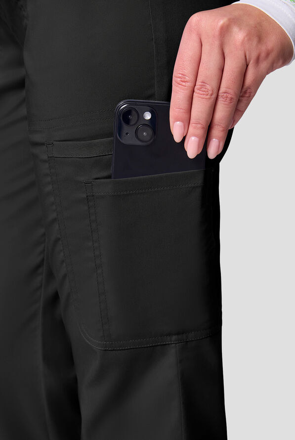 Cherokee Workwear Revolution Women's 12-Pocket STRETCH Drawstring Straight pant - Black - 4