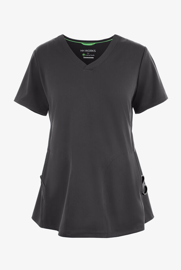 HH Works by Healing Hands Mila Women's 2-Pocket STRETCH Maternity Scrub Top - Pewter - 1