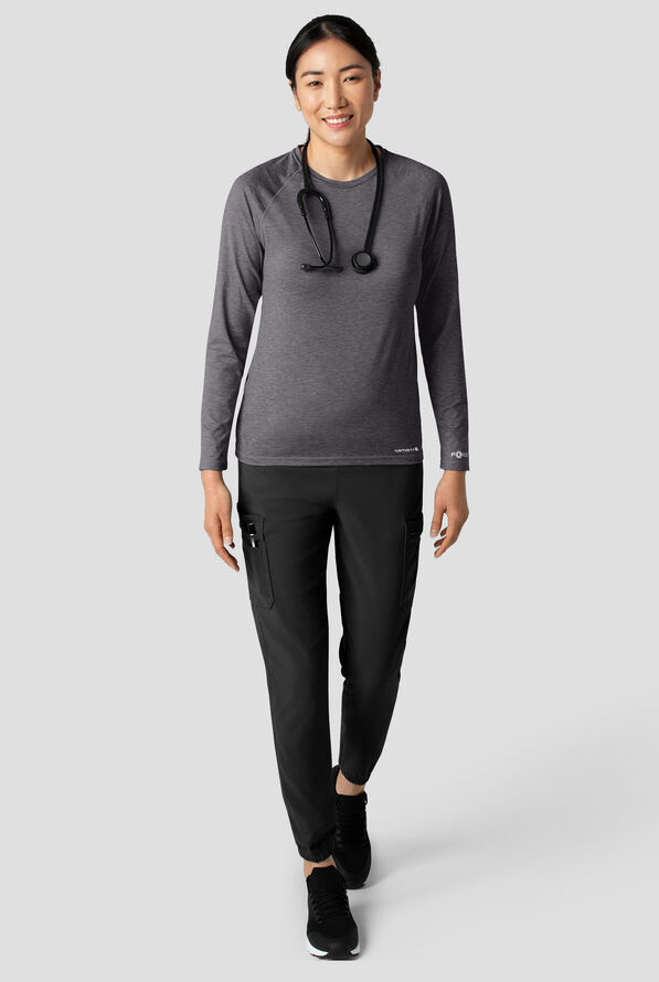 Camiseta m&eacute;dica Carhart Force estilo jaspeado con mangas ragl&aacute;n y 1 bolsillo para mujer - Pewter Heather - 3