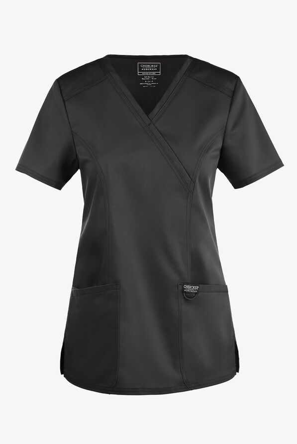Cherokee Workwear Revolution Women's 2-Pocket STRETCH Mock Wrap Scrub Top - Pewter - 1