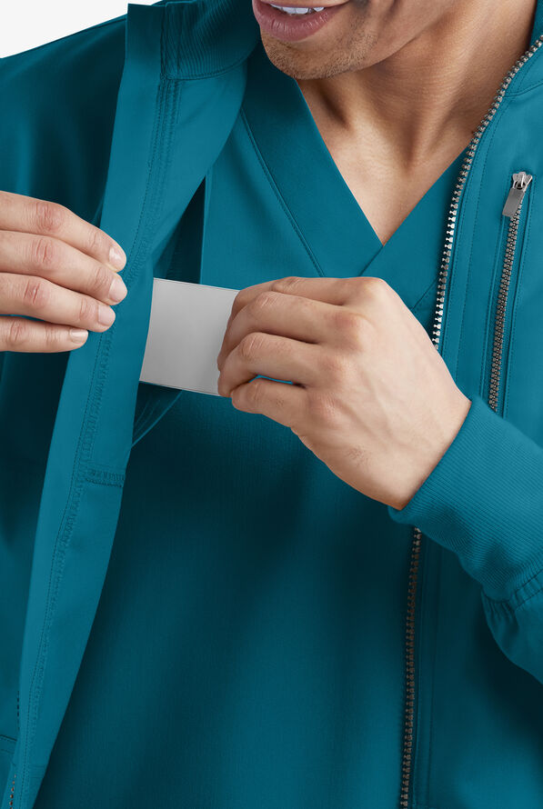 Advantage STRETCH Men's 4-Pocket Zip Front Warm-Up Scrub Jacket - Caribbean Blue - 4