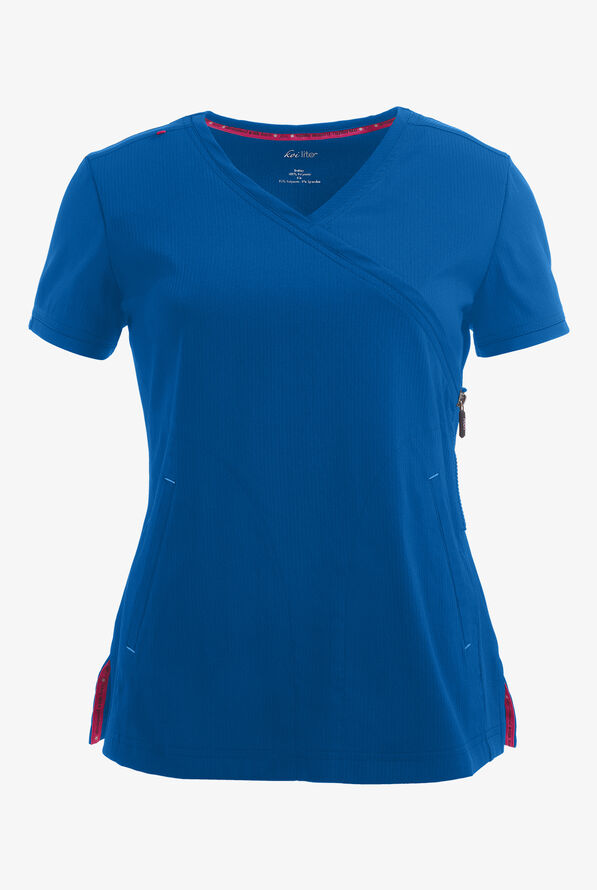 koi Lite™ Philosophy Women's 3-Pocket Mock Wrap Side Zipper Scrub Top - Royal - 1