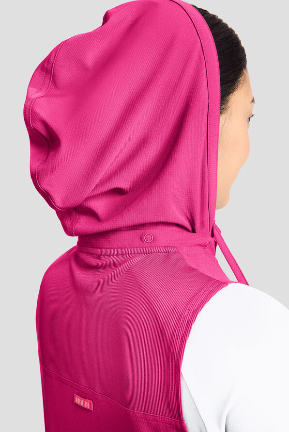 Med Couture Amp Women's 4-Pocket STRETCH Zip Front Removable Hoodie Scrub Vest - Pink Power - 5