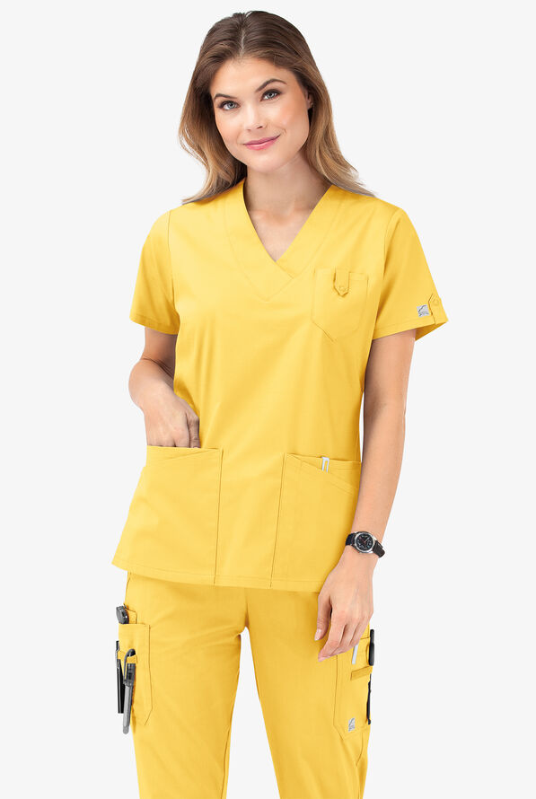 Butter-Soft STRETCH Women's 6-Pocket V-Neck Scrub Top - Pineapple - 8