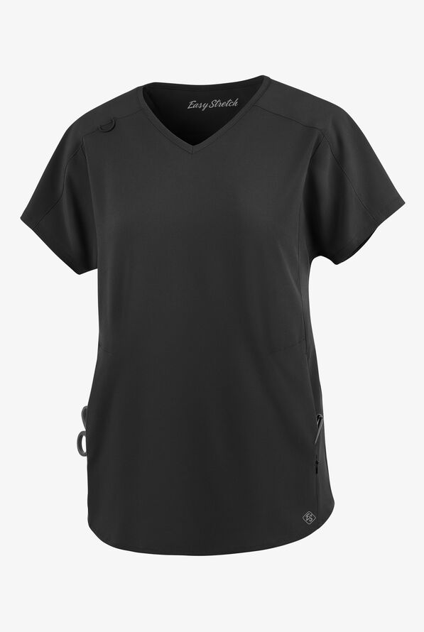 Blusa médica holgada Easy STRETCH Sierra con cuello en V y 2 bolsillos para mujer - Onyx Black - 1