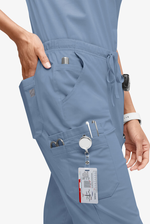 Butter-Soft STRETCH Women&rsquo;s 10-Pocket Mid Rise Straight Leg Scrub Pant - Indigo Batik - 3