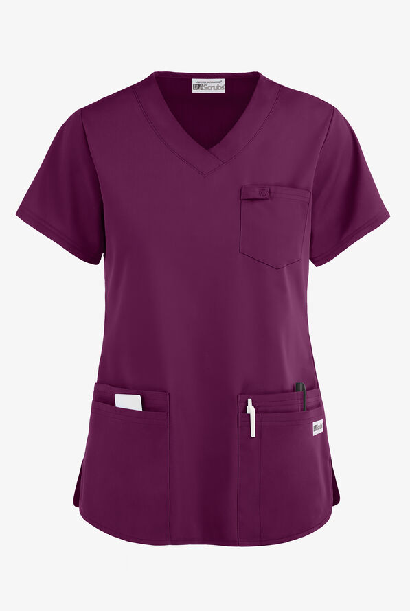 UA Best Buy Scrubs Women's 5-Pocket V-Neck Scrub Top - Wine - 1