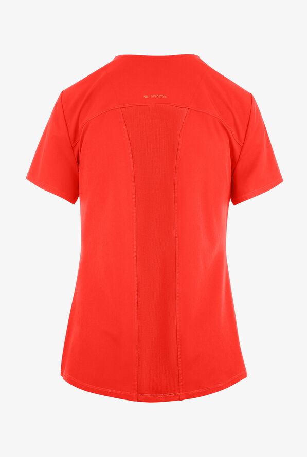 Infinity GNR8 Women's 1-Pocket STRETCH Rib-Knit Rounded V-Neck Scrub Top - Firebird - 2