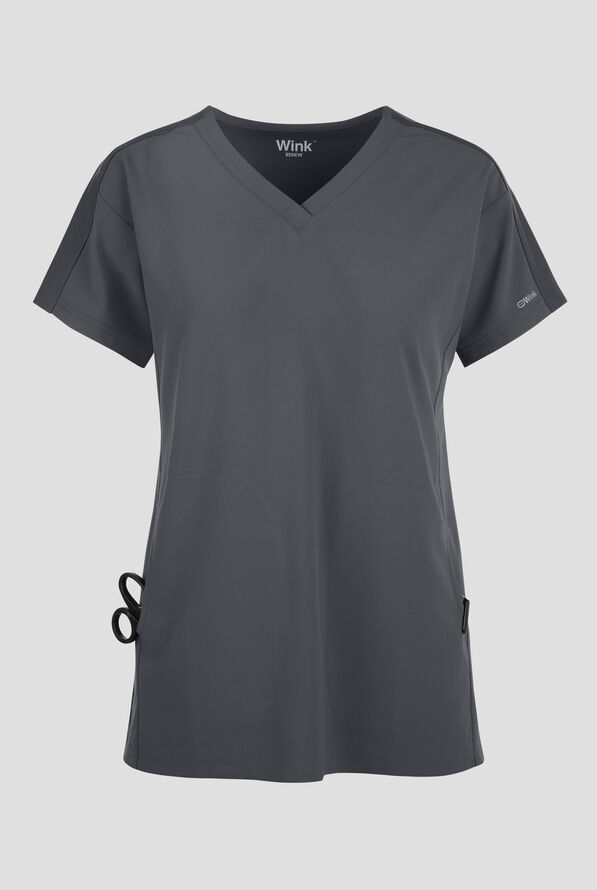 Wink Renew Women's 2-Pocket STRETCH Knit-Trim Dolman Tunic V-Neck Scrub Top - Pewter - 1