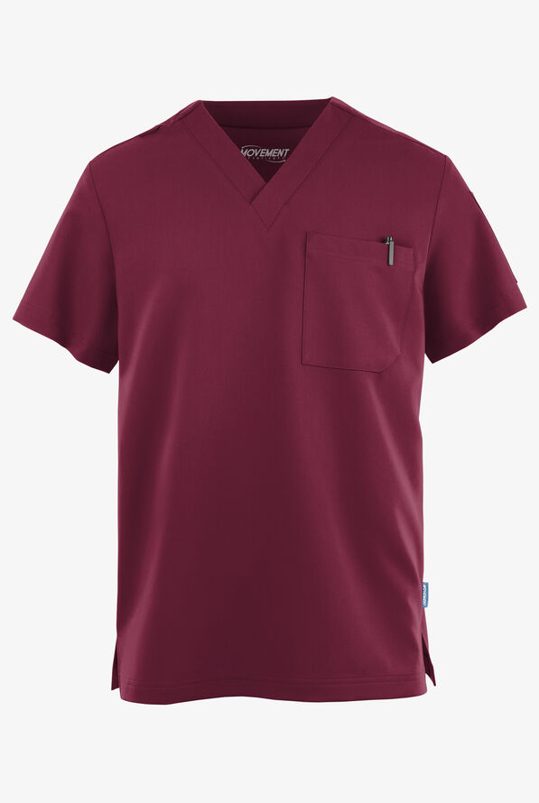 MOVEMENT by Butter-Soft Mars Men's 3-Pocket V-Neck Scrub Top - Wine - 1