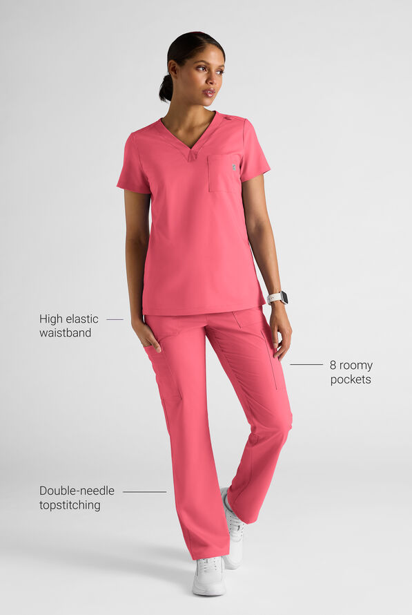 Butter-Soft STRETCH FLXTEK+ Women's 8-Pocket Straight Leg Cargo Scrub Pants - Petite - Rouge Rose - 3