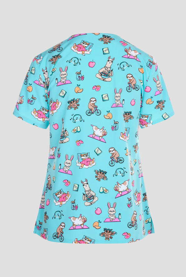 Cherokee Fitness Friends Women's 2-Pocket STRETCH V-Neck Print Scrub Top - null - 2