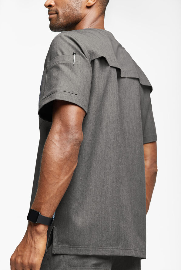 MOVEMENT by Butter-Soft Eclipse Men's 4-Pocket Short Sleeve Henley Scrub Top - Graphite Heather - 3