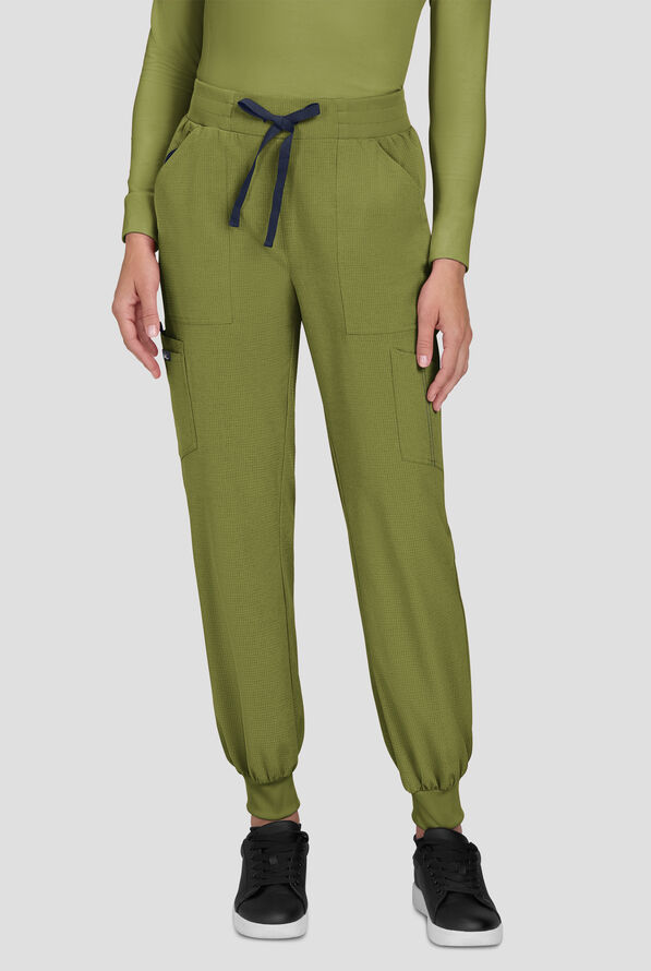koi Solis Hettie Women's 7-Pocket STRETCH Jogger Cargo Scrub Pants - Martini Olive - 1