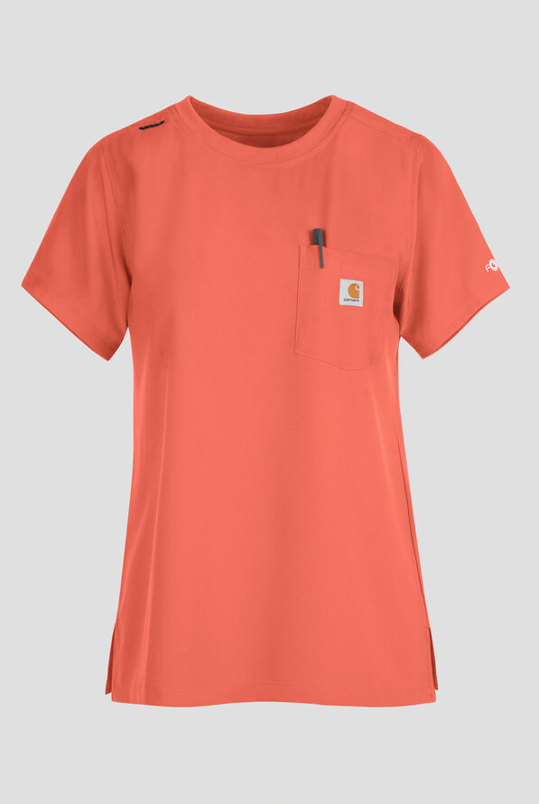 Carhartt Cross-Flex Force Women's 1-Pocket STRETCH Knit Trim Crew Neck Scrub Top - Dusty Cedar - 1