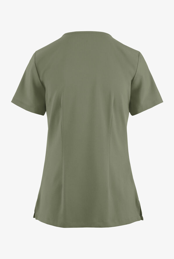 Blusa médica Easy STRETCH Gisele con cordones en el cuello en V y 5 bolsillos para mujer - Olive Leaf - 4