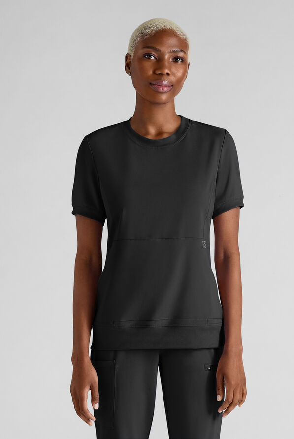 Easy STRETCH Anya Women's 2-Pocket Relaxed Crew Neck Scrub Top - Onyx Black - 1